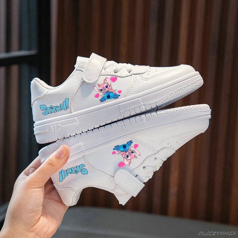 Lilo & Stitch Children Sneakers For Girls Boys Print High Top Sport Shoes Flat Kids Tennis Shoes White Casual Sheos