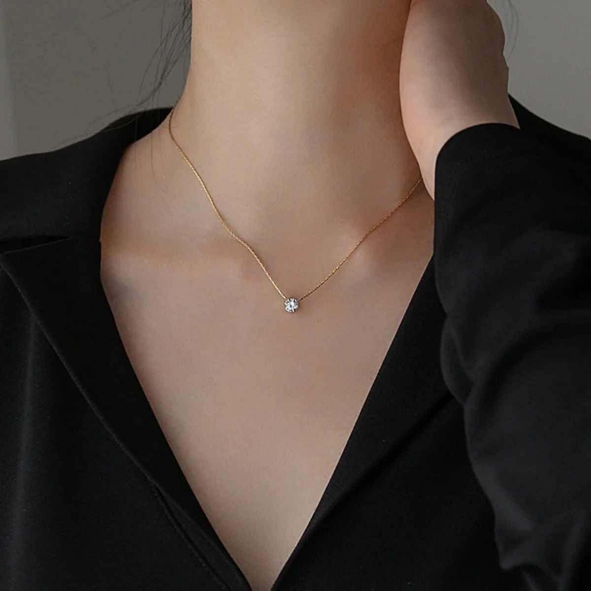 Gold Plated Stainless Steel Dainty Minimalist Zircon Charm Anti Tarnish Chain
