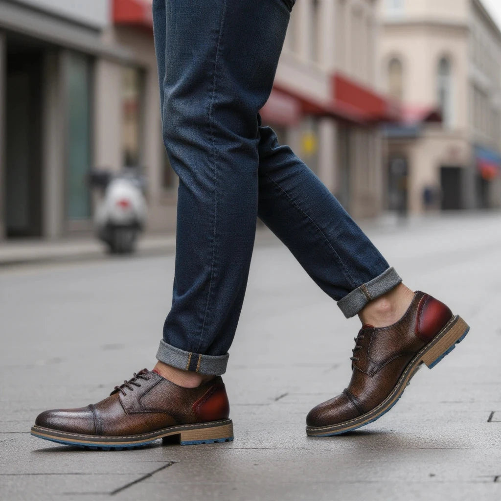 2025 New Casual shoes Retro Men's Derby Shoes Men Fashion Leather Shoes