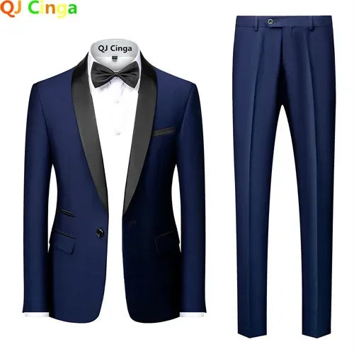 Black Men Color Block Collar Suits
