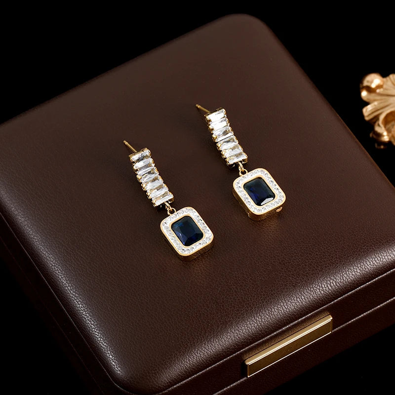 Stainless Steel Luxury White Zirconia Drop Earrings For Women