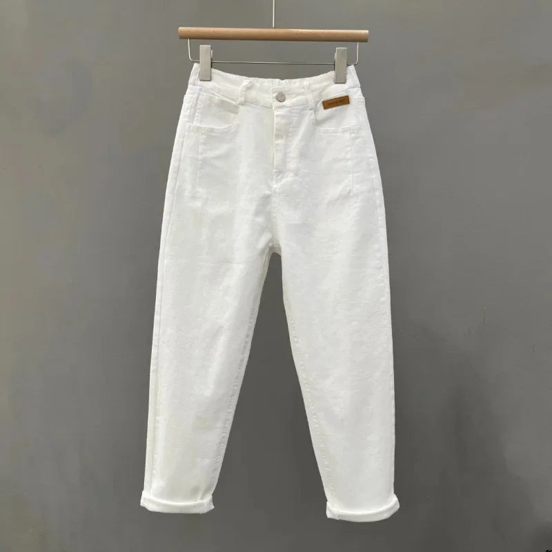 Casual High Waist Loose Fit Mom Jeans Women's New Style Versatile Elastic Waist Wide Leg Slimming Harem Dad Jeans