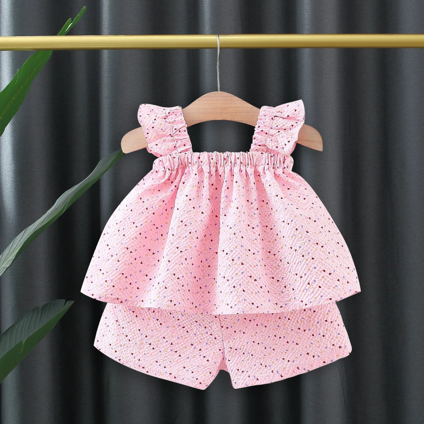 Flying Sleeve Top Short Sleeve Set For Kids