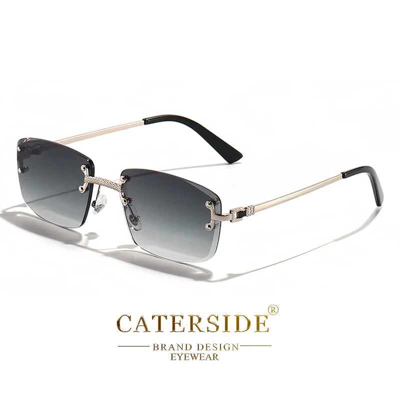 CATERSIDE Punk Rectangle Sunglasses Men Women Luxury Designer Rimless Gradient Lens Metal Sun Glasses For Men Sports 2024 UV400
