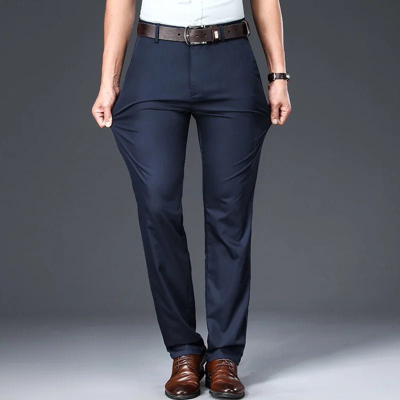 Bamboo Fiber Men's Casual Pants Black Spring Autumn New Style Stretch Straight Breathable Classic Business Suit Trousers Male