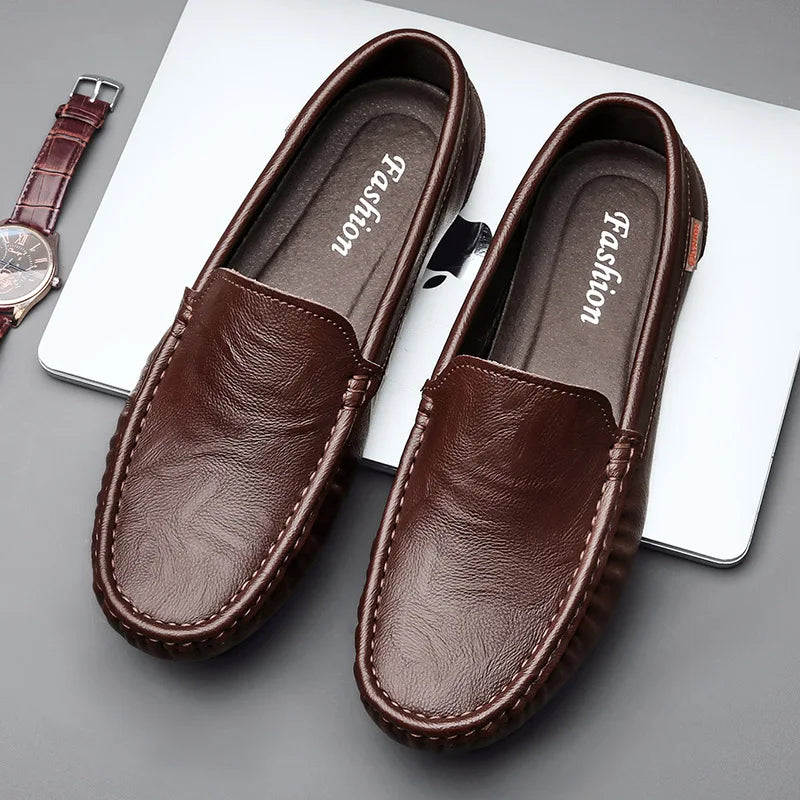 2024 Business Genuine Leather Men Shoes Casual Slip-On Loafers Breathable Leather Shoes Men Flat Hot Selling Moccasin Work Shoes