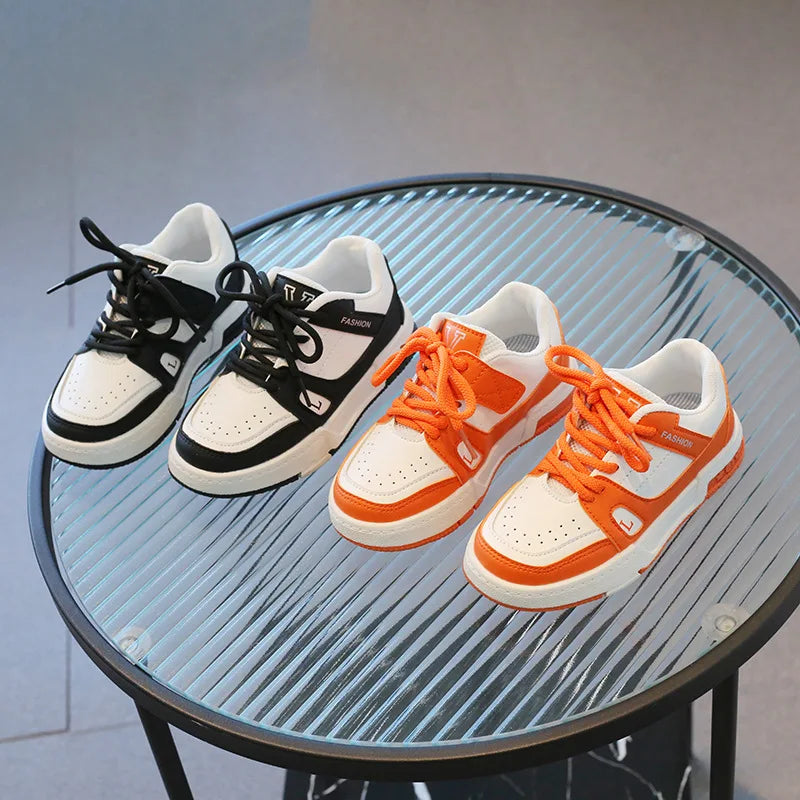 Platform Sports Shoes Flat Kids Sneakers for Girls tenis Spring Casual Lace Up Black Orange Boy Fashion Children Footwear G02111