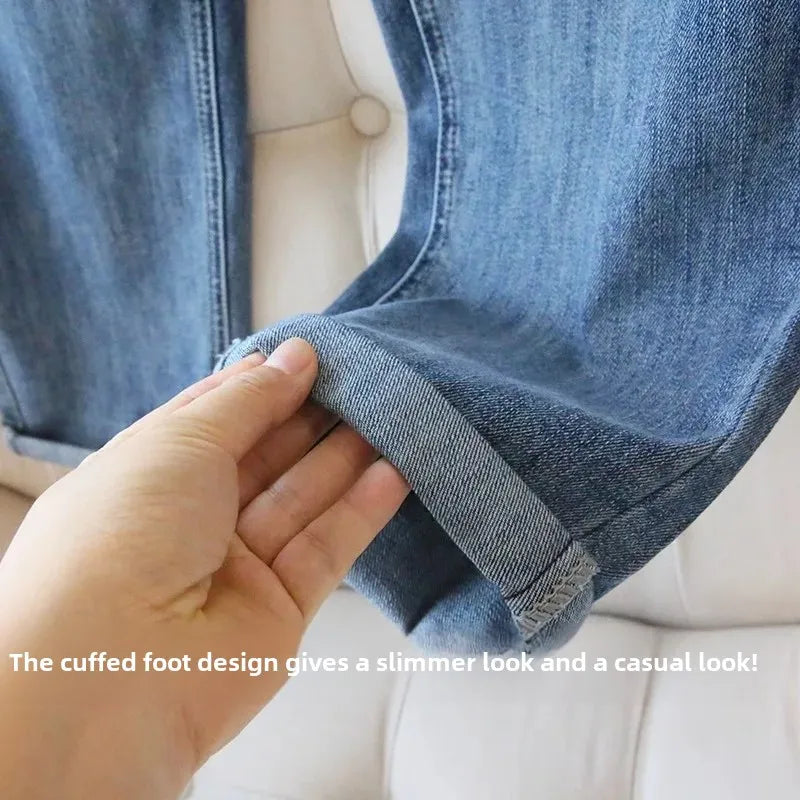 High-Waisted Light Blue Jeans For Women Summer Thin Style Stretchy Fit Pear Shape Body Shaper Dad's Potato Pants