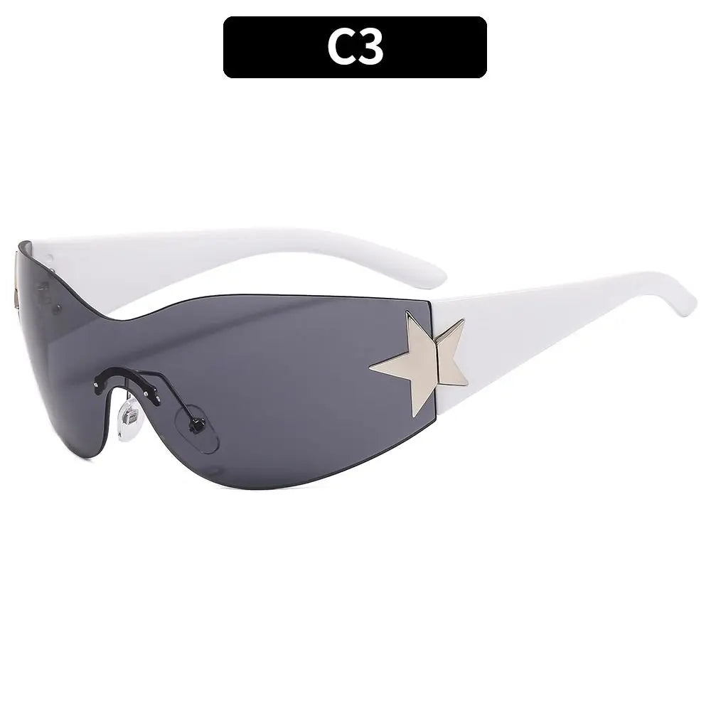 2025 Fashion Punk Y2K Sunglasses for Women Men Trendy Wrap Around Sun Glasses Shades Star Decoration Eyewear UV400 Goggles