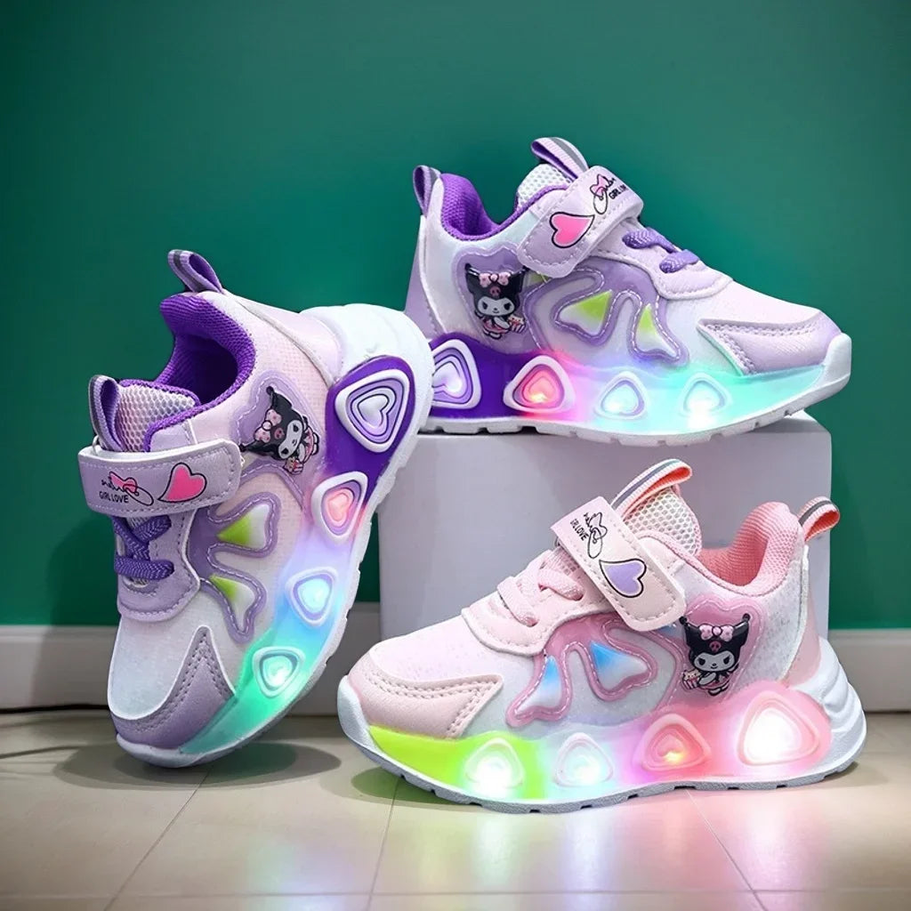 2025 Sanrio New Kids Led Light Shoes Cute Catton Kuromi Sneakers Non-slip Casual Shoes Boys Girls Breathable Outdoor Sport Shoes