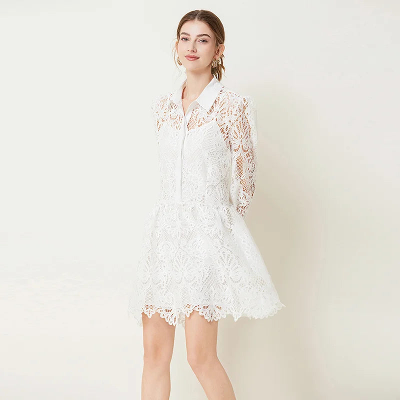 Elegant Embroidery Lace White Party Short Dress