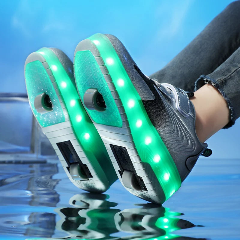 Kid Led Sneakers USB Charging Luminous Shoes Outdoor Sport Roller Skates Children Boys Kids Sneakers Girls Roller Shoes Casual