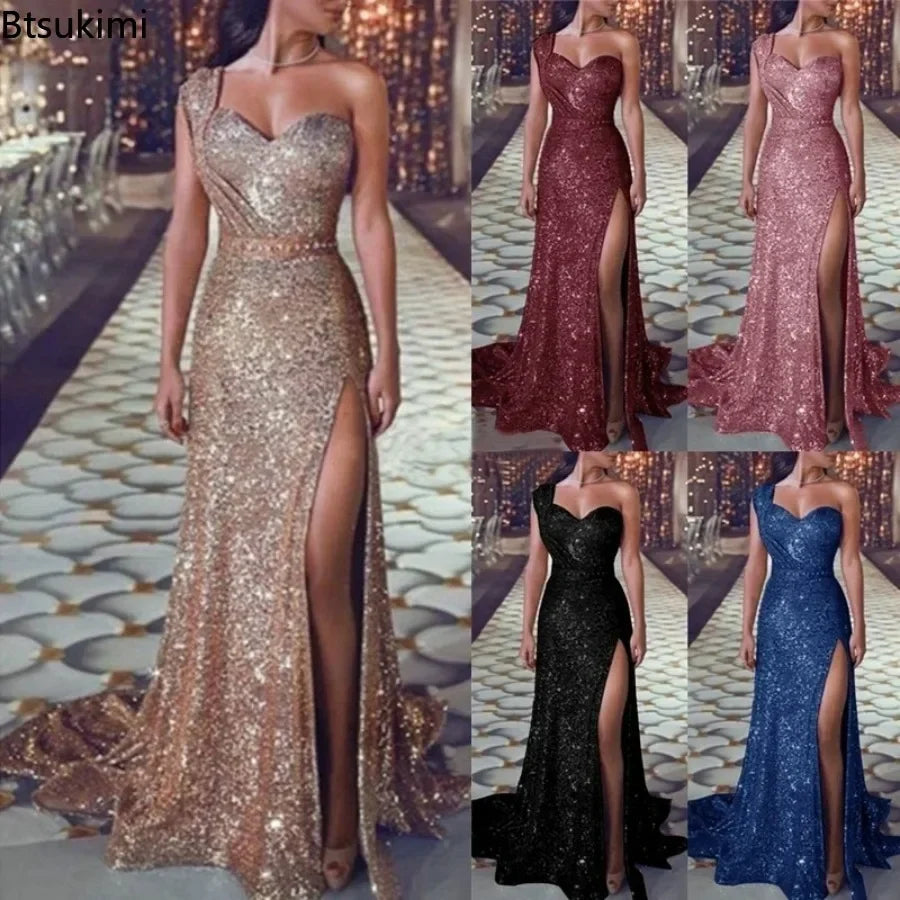 Evening Elegant Sexy Deep V Neck Sleeveless Sequined Dresses