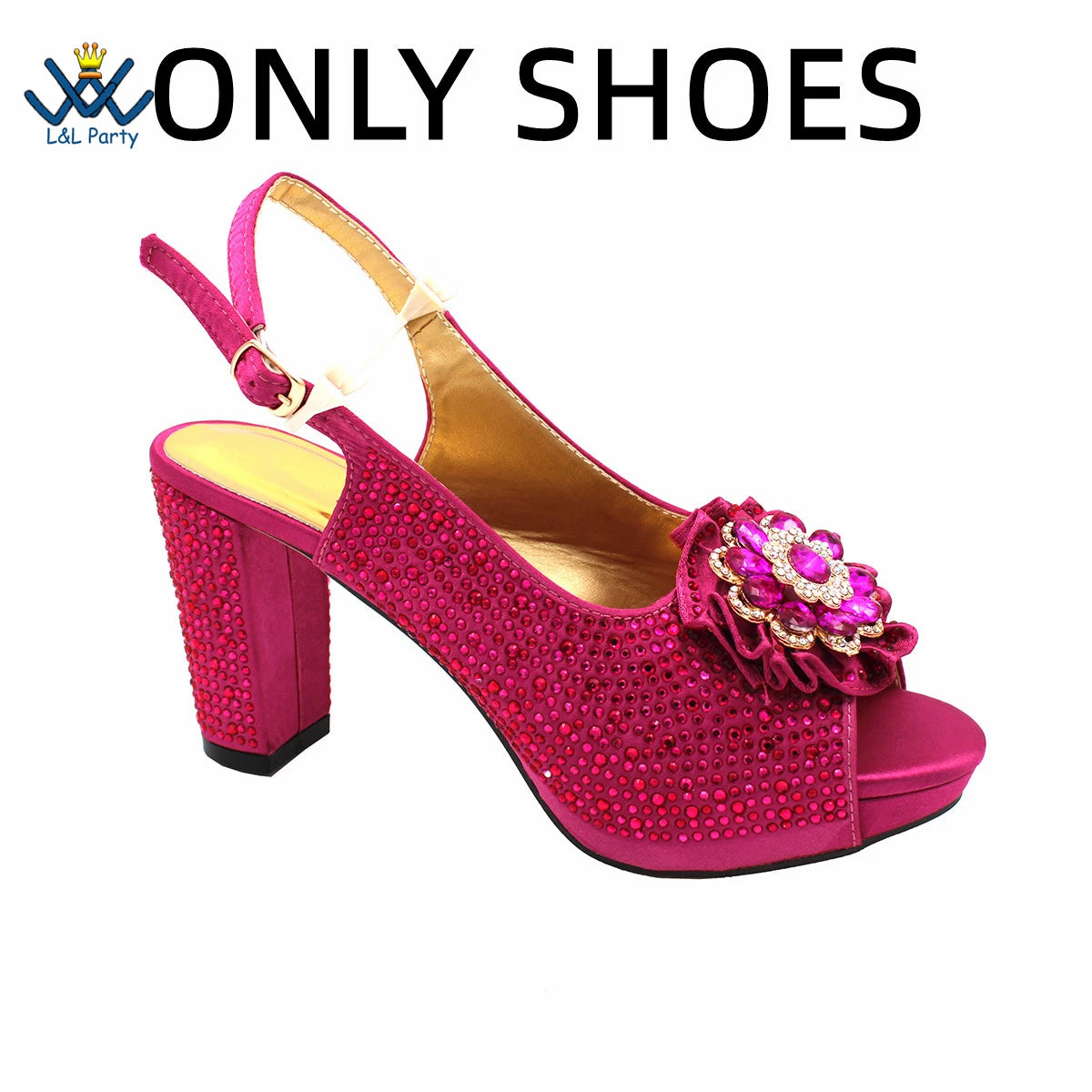 Peep Toe Spring Autumn Lady Shoes and Bag Set in Gold Color