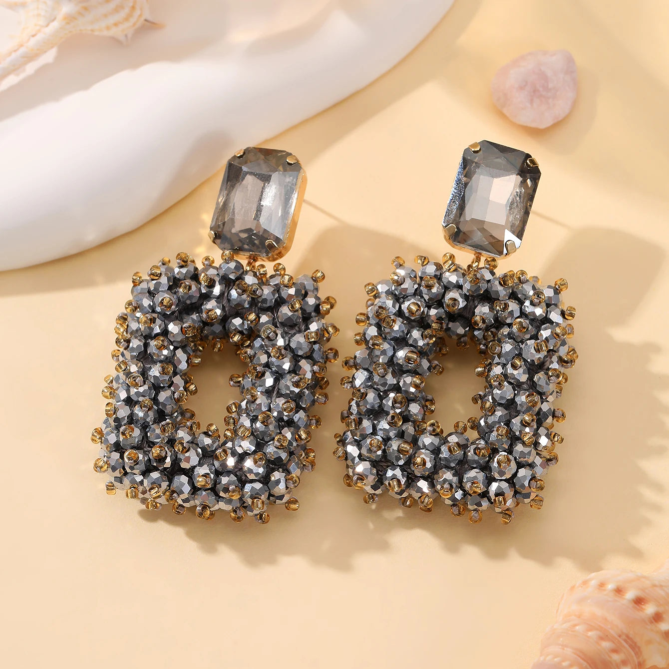 Square Crystal Drop Earrings for Women