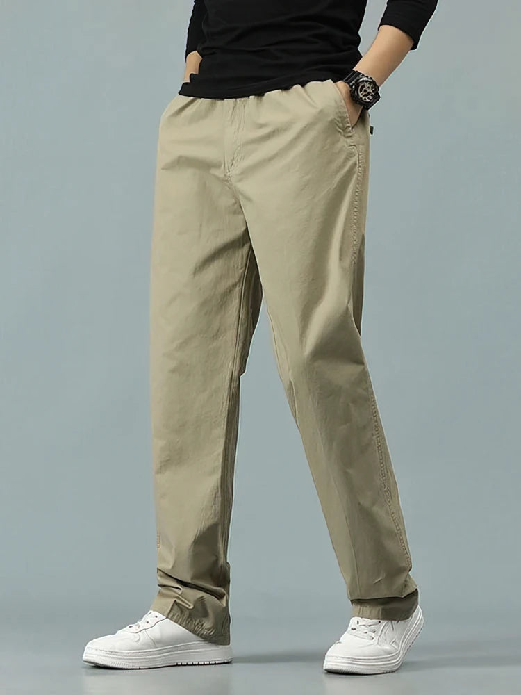 100% Cotton Straight Casual Pants Men Wide Leg Baggy Trousers Male Big size Office Work Wear Summer Thin Formal Trousers