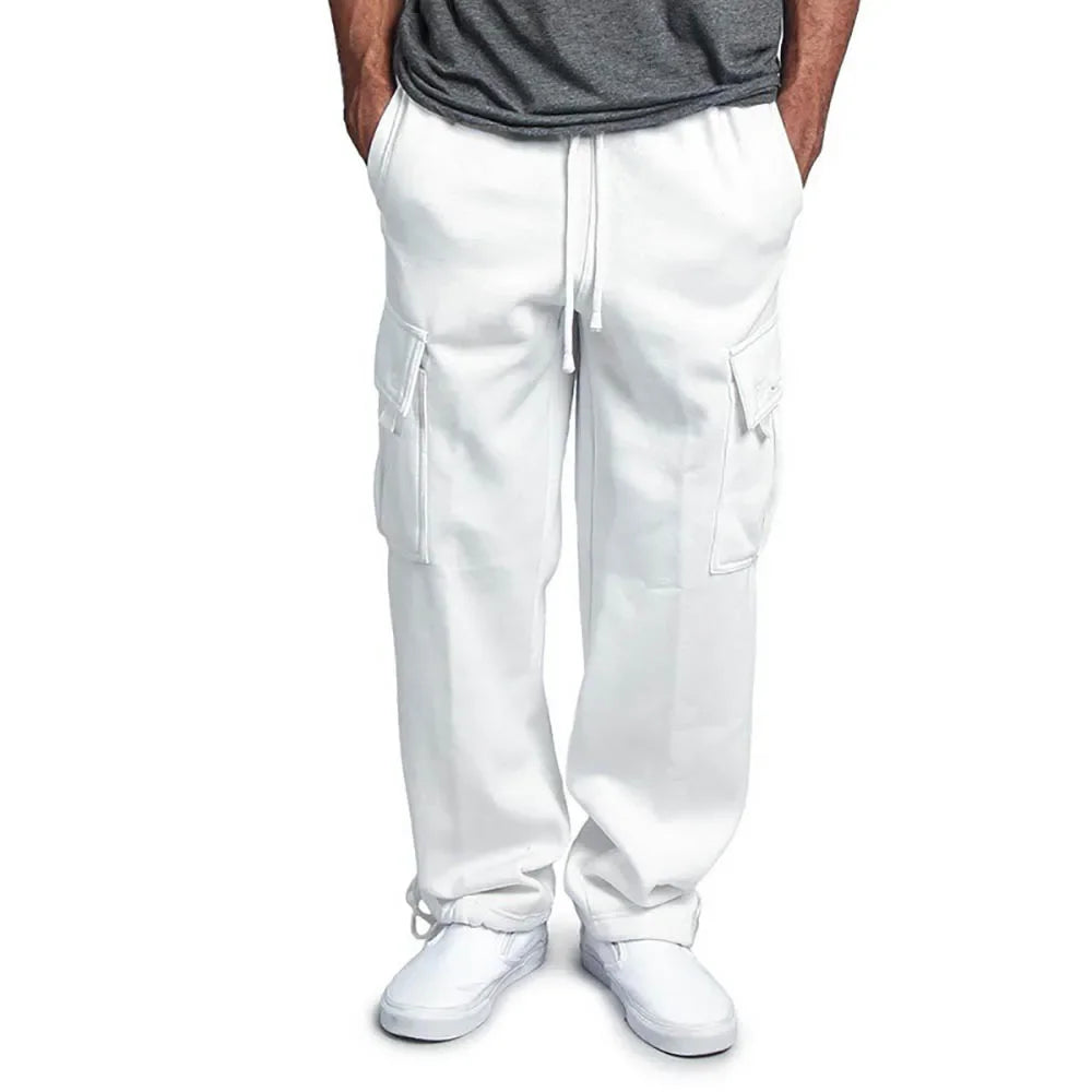 Men Cargo Jogger Pants Autumn Winter Fleece Sweatpants Loose Trousers