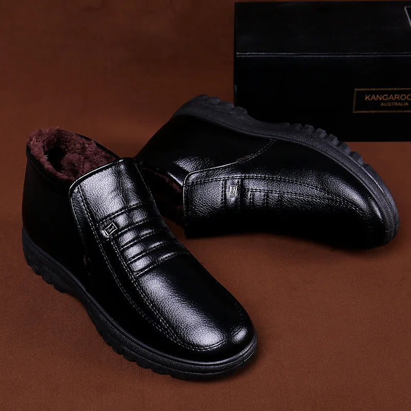 2023plus Size Winter Waterproof Men's Casual Leather Shoes Flannel High Top Slip-on Warm Winter Shoes for Mens Work Shoes