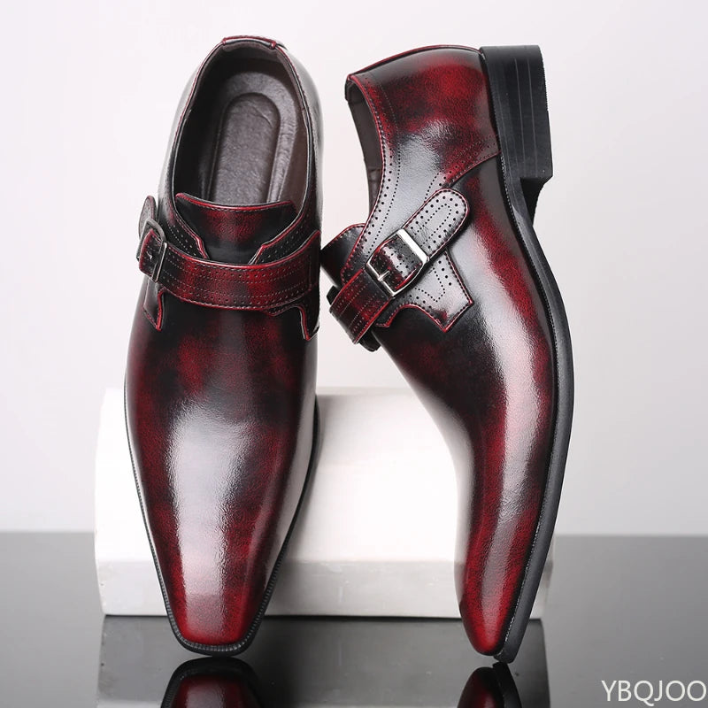 Belt buckle Men's Shoes Fashion Low heel Dress shoes British plus size Leather non slip Footwear Male Formal Suit Shoe Homme