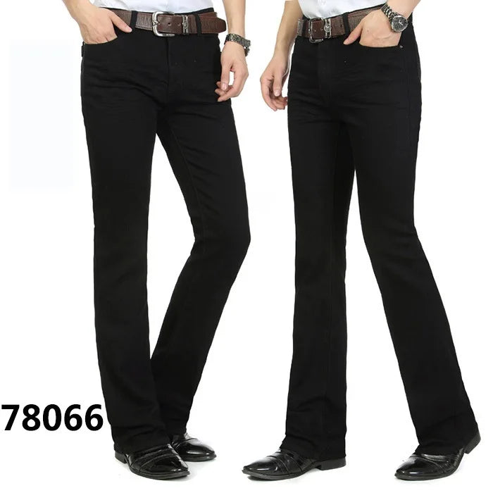 Male Bell Bottom Denim Trousers Slim Boot Cut Jeans Men's Clothing Casual Business Flares Pants