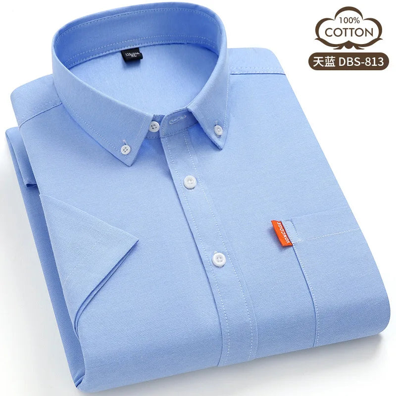 100% cotton 5XL men's short sleeve shirt Oxford Summer high quality with pockets casual wear free breathable slim fit