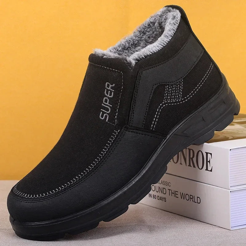 Shoes for Men 2024 Winter Fashion Non-slip Cotton Shoes Men's Thickened Leather Waterproof Casual Snow Boots Zapatillas Hombre