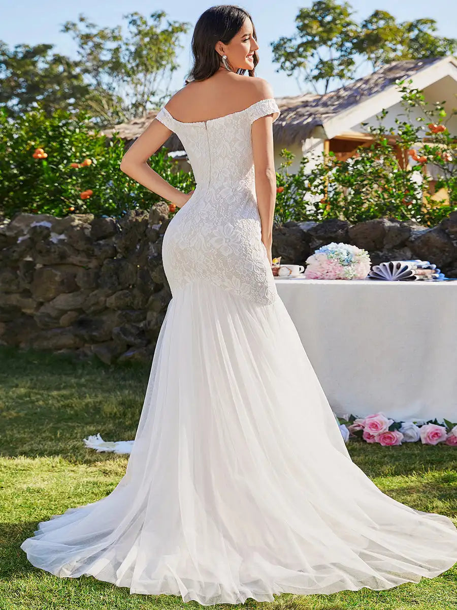Elegant Wedding Dresses Off Shoulder Sleeveless Formal Dresses