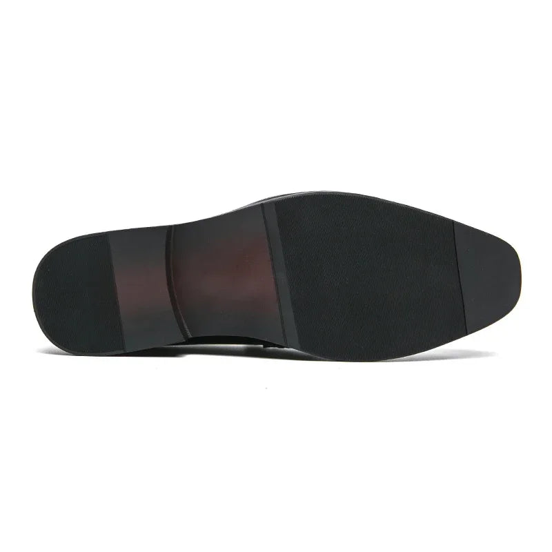 Fashion Penny Loafers Leather Men Shoes Simple Pointed Toe Slip on Dress Business Suit Casual Party Wedding Shoes for Man Brown