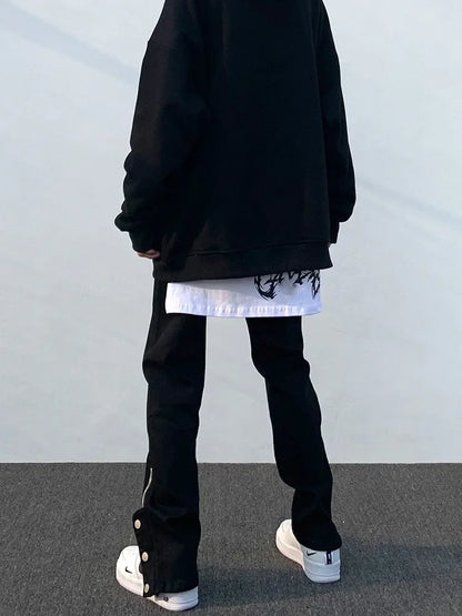 Y2k Men’s Jeans Black Color Hip Hop Techwear Men Pants
