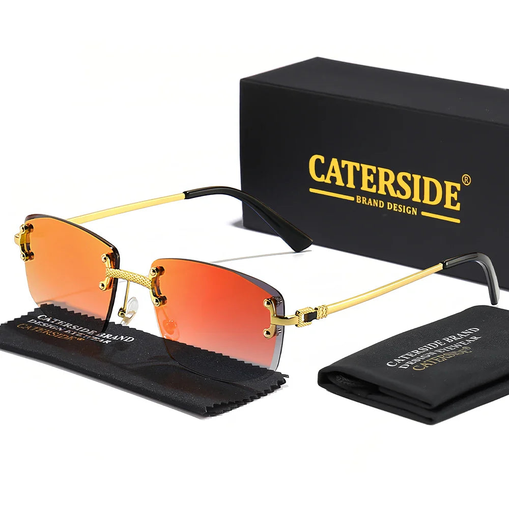 CATERSIDE Punk Rectangle Sunglasses Men Women Luxury Designer Rimless Gradient Lens Metal Sun Glasses For Men Sports 2024 UV400