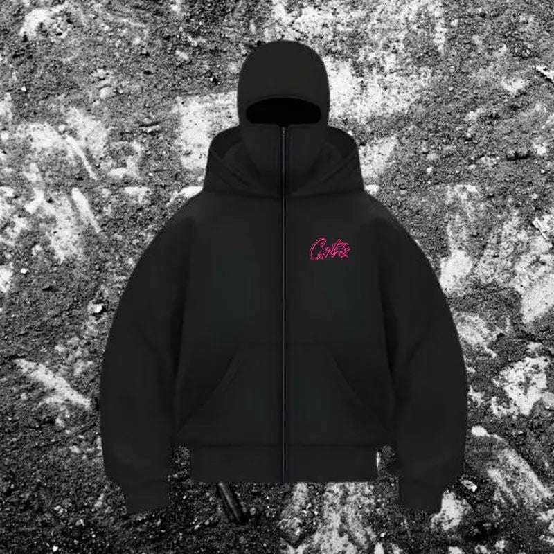 Men's Balaclava Zip Hoodie with Face Mask Winter Warm Zipper Sweatshirt Oversized Hooded Sports Jacket for Outdoor Activities