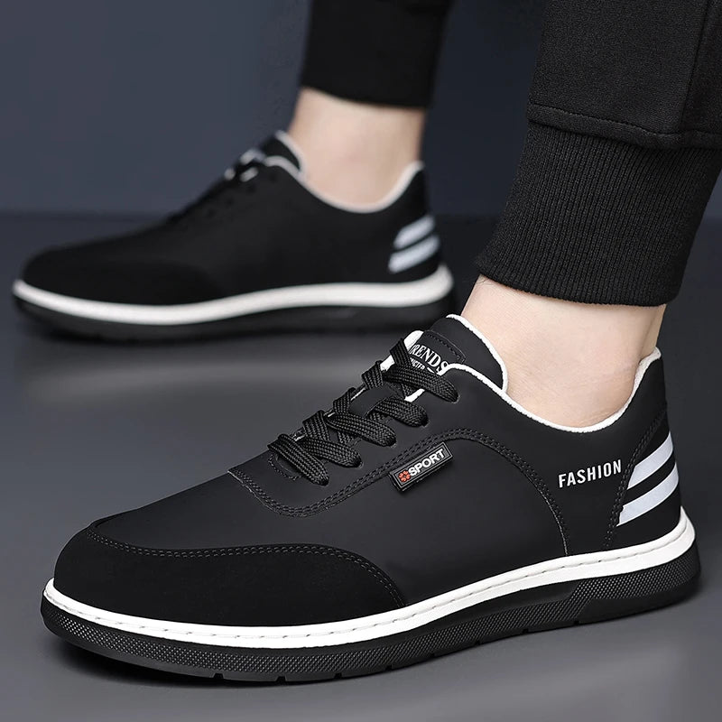 New Fashionable Solid-Color Men's Lace - Up Casual Shoes Outdoor Anti - Slip Flat Shoe Lightweight and Comfortable Walking Shoes