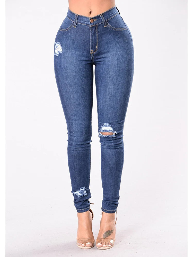 2024 Women Stretch Skinny Ripped Jeans Lady High Waist Pencil Long Pants Narrow Straight Leg Wrap Hips Plus Size S-3XL Trousers