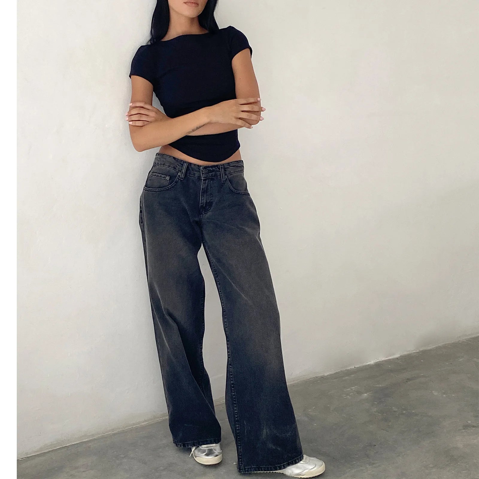 2025 New Retro Y2K Jeans Fashion Women Autumn High Waist Pocket Stacked Wide Leg Pant Casual Baggy Streetwear Commute Denim Pant