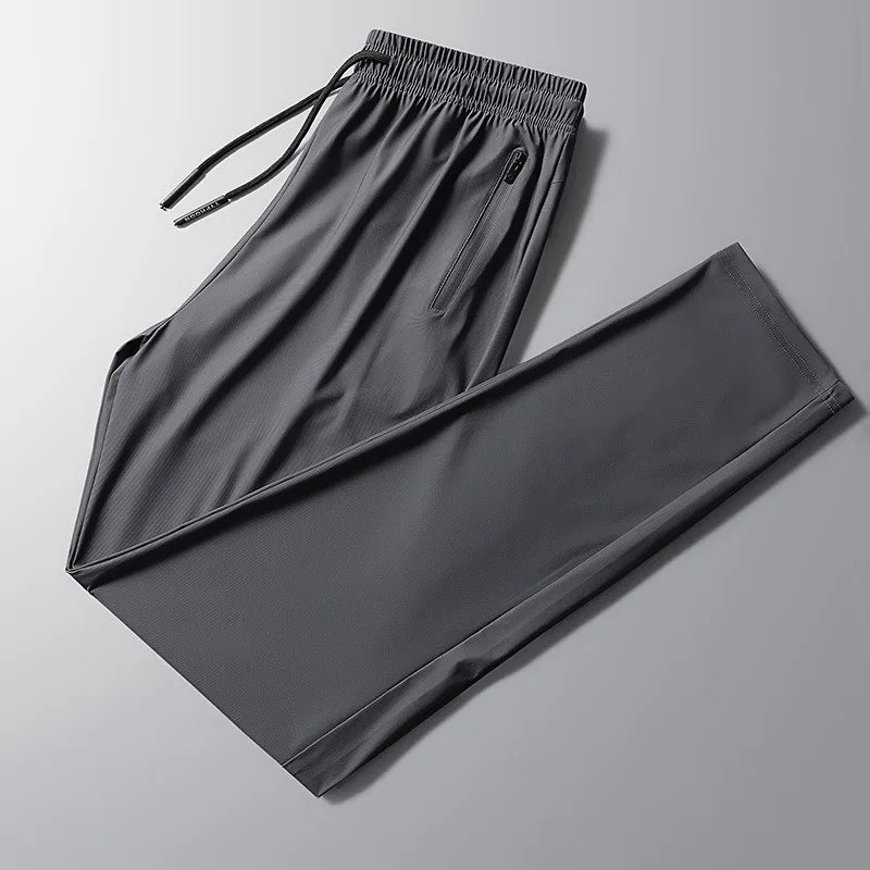 Men's Ice Silk Quick Drying Long Pants Summer Thin Breathable Loose Fitting Outdoor Running Sports Fitness Straight Leg Pants