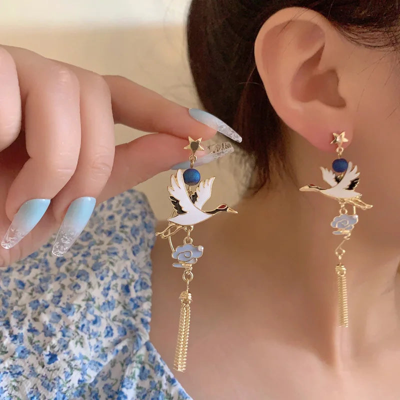 Cloud Crane Dangle Earrings For Women