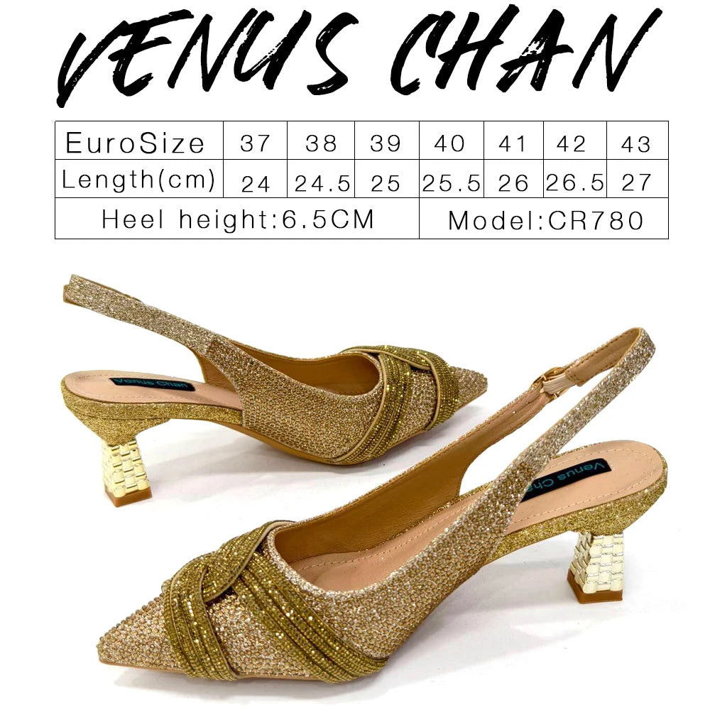 Women Shoes and Bag Set Champagne Color Rhinestone Handbag