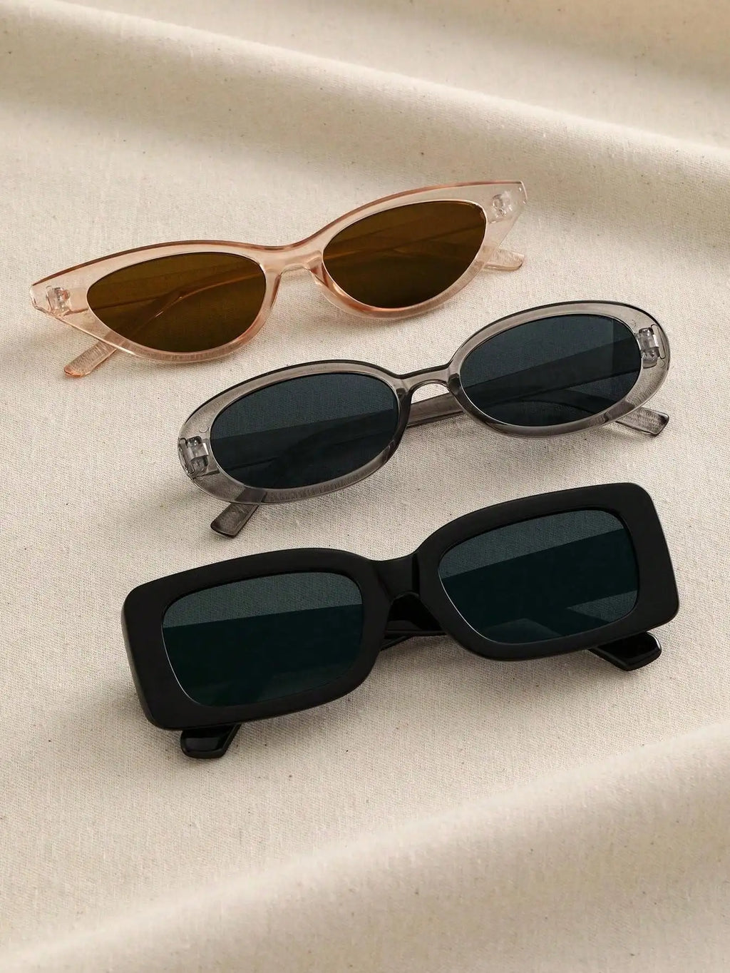 3PCS Unisex Cat Eye&Round&Square Plastic Frame Fashion Sunglasses For Outdoor Travel Hiking