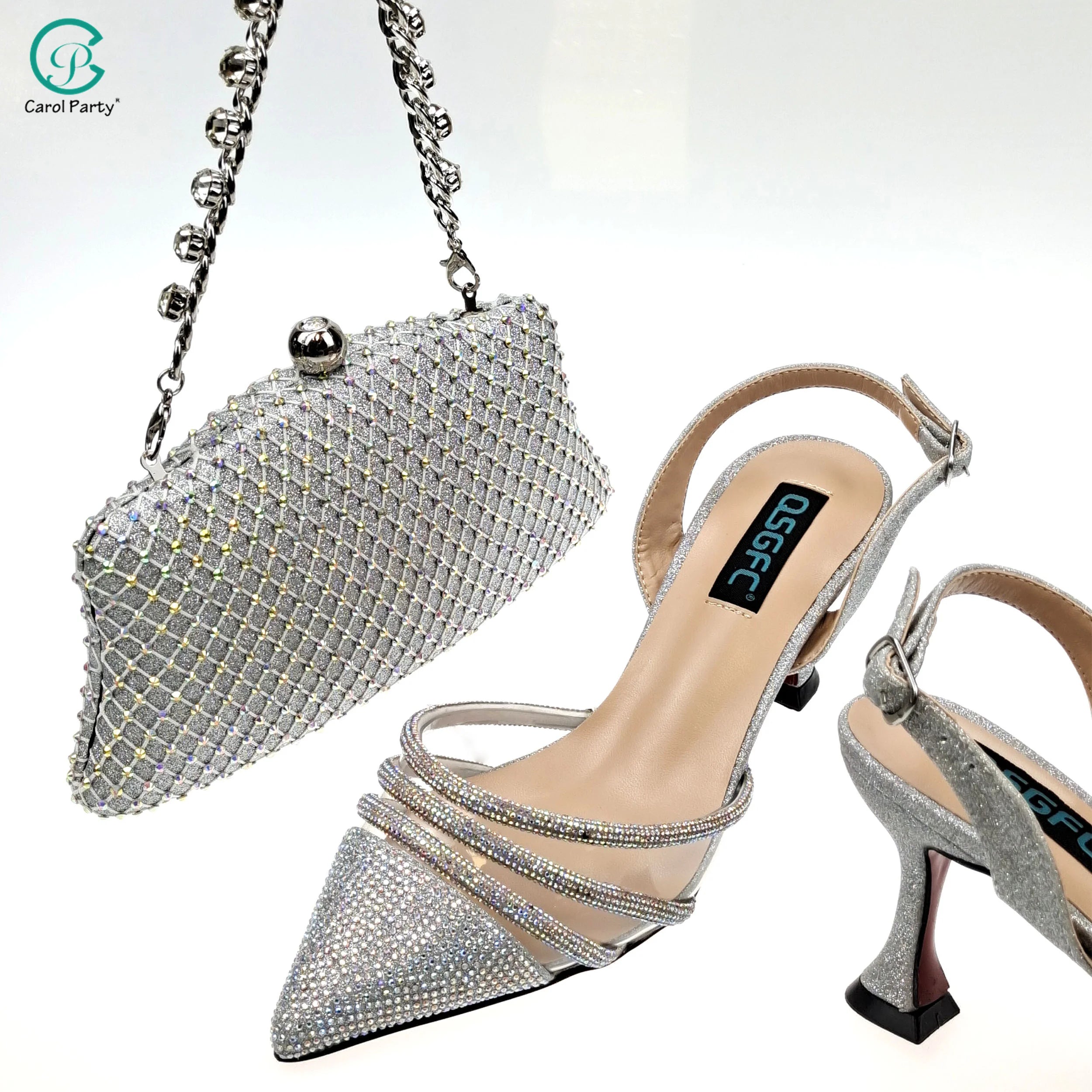 Women's Fashion Crystal Square Button Pointed High Heels