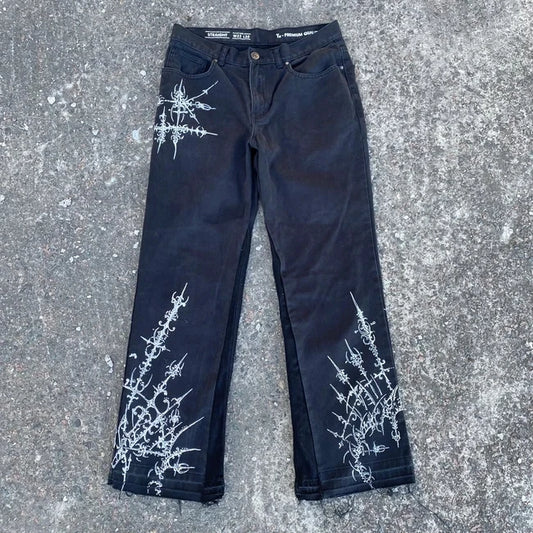 Y2K Jeans for Men Personalized Ink Print Casual Wide Leg Black Jeans
