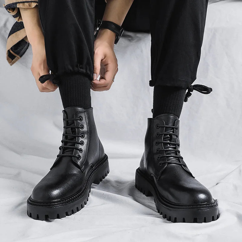 Fashion PU Leather Men Ankle Boots Outdoor Casual Shoes Lightweight Designer Mens Warm Work Boots 2024 Classic Handmade Boots