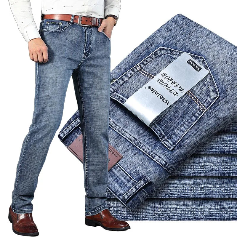 Male  All-match Brand Trousers Four Season Men's High Quality Jeans  Business Casual High Waist Denim Pants Simplicity Cool