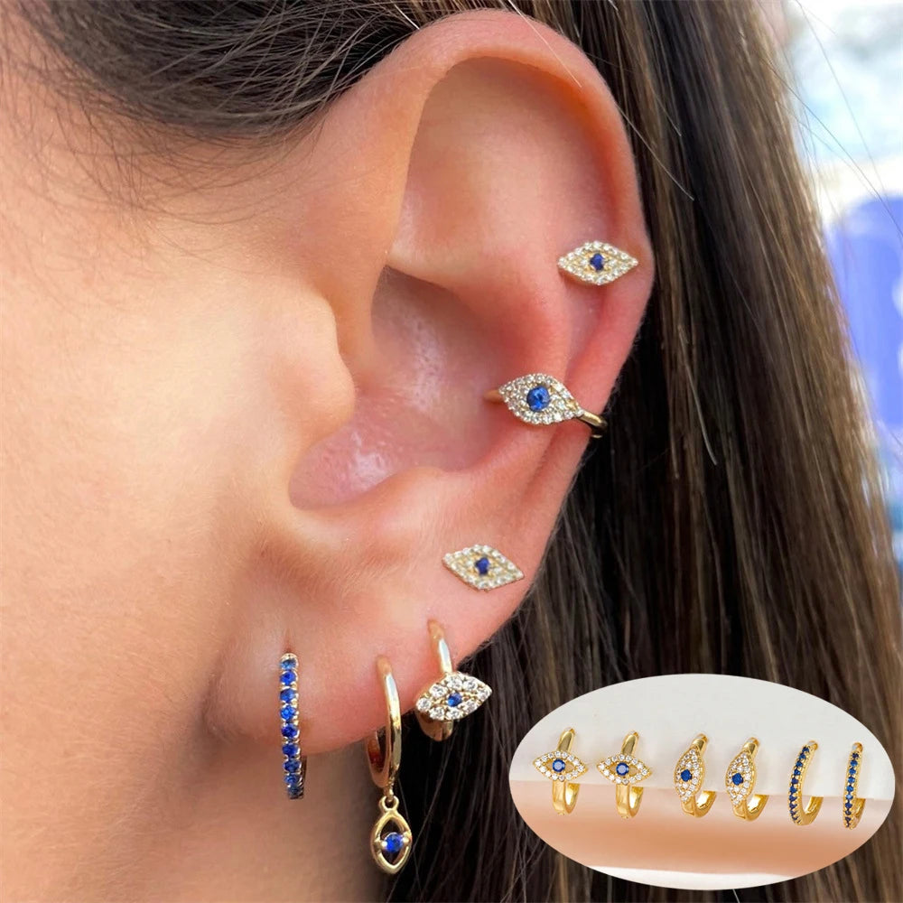 Fashion Gold Color Stainless Steel Ear Evil Eye Drop Earrings For Women