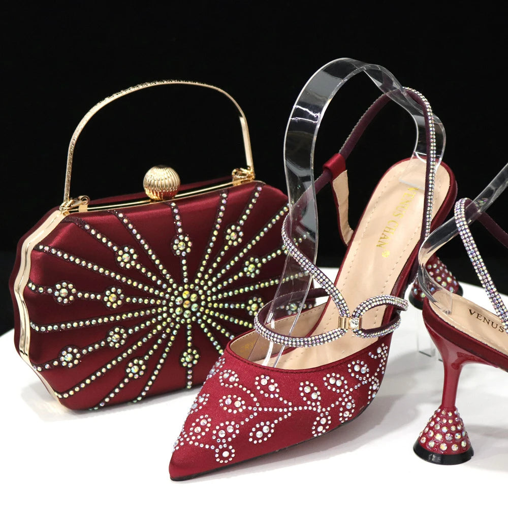 Ladies High Heels And Bags In Same Color Shiny Material for Wedding Party