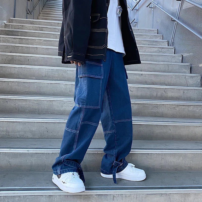 Cargo jeans mens Wide Leg Denim pants Loose Jeans