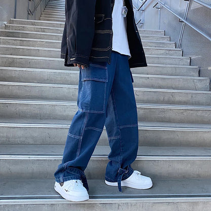 Cargo jeans mens Wide Leg Denim pants Loose Jeans