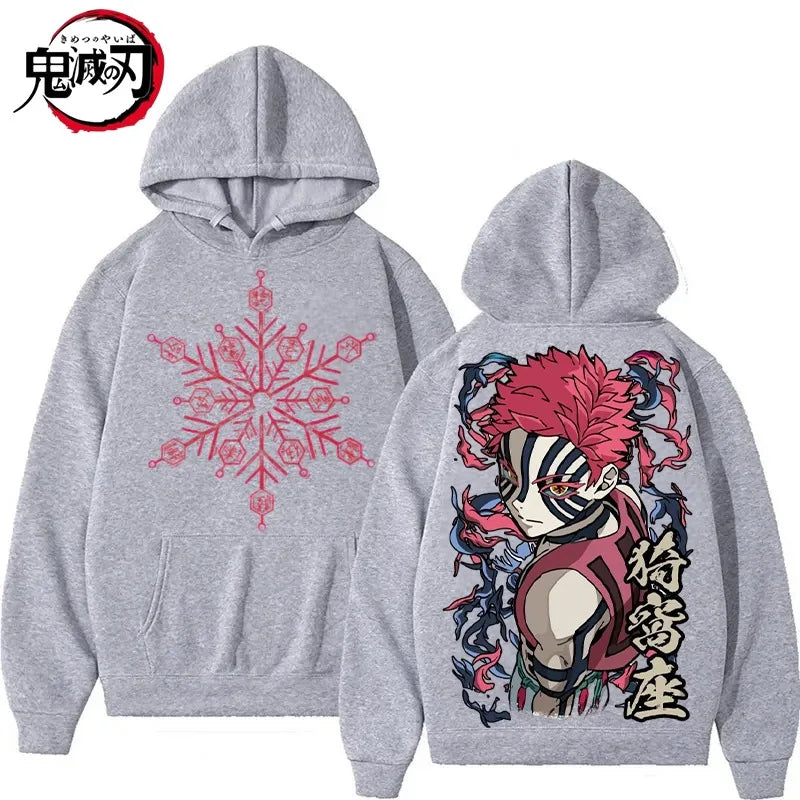 Anime Demon Slayer Akaza Print White Hoodie Oversized Streetwear Sweatshirt