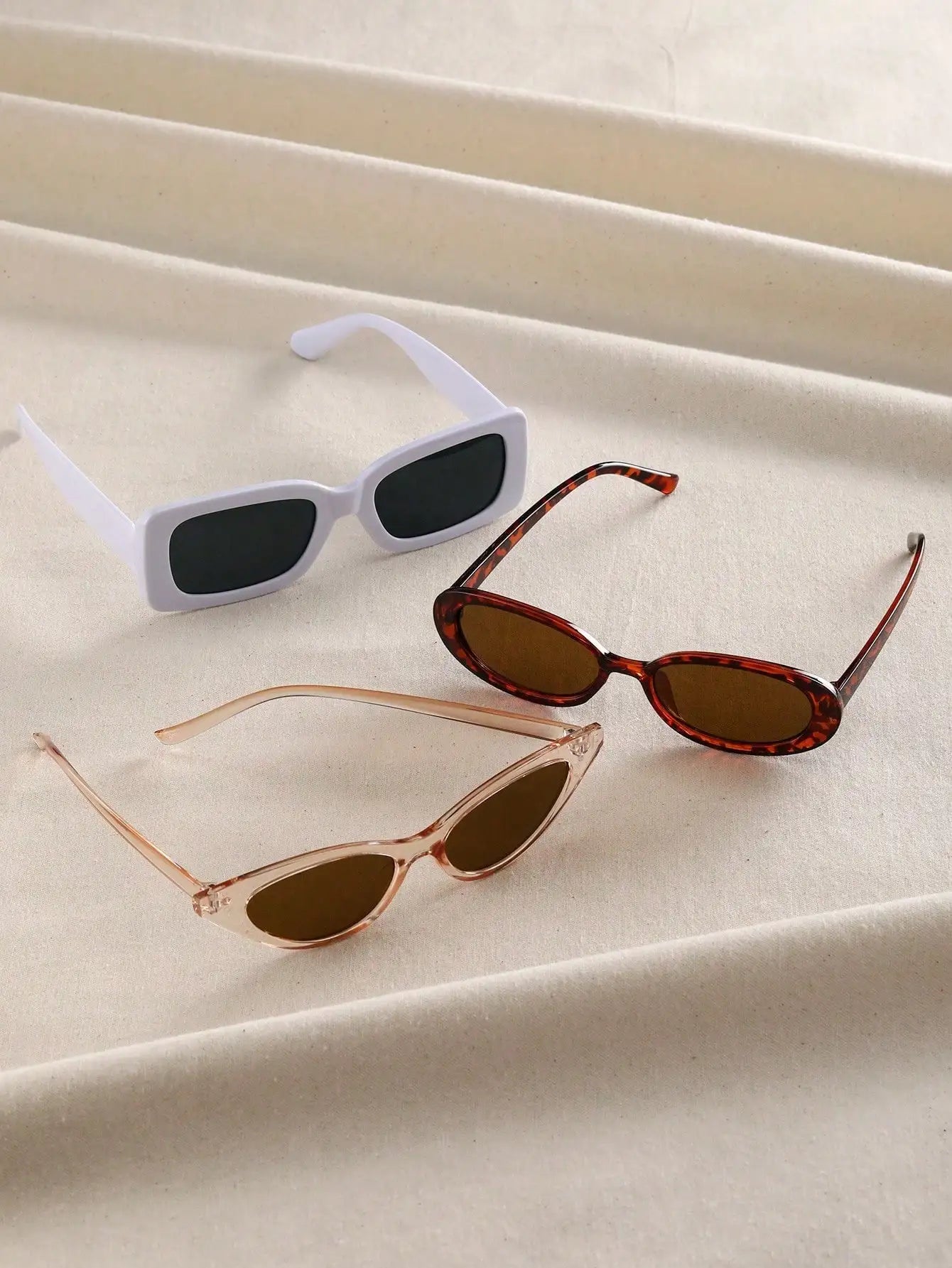 3PCS Unisex Cat Eye&Round&Square Plastic Frame Fashion Sunglasses For Outdoor Travel Hiking