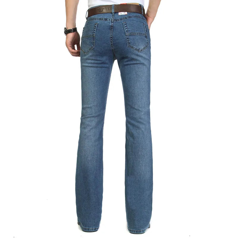 Male Bell Bottom Denim Trousers Slim Boot Cut Jeans Men's Clothing Casual Business Flares Pants