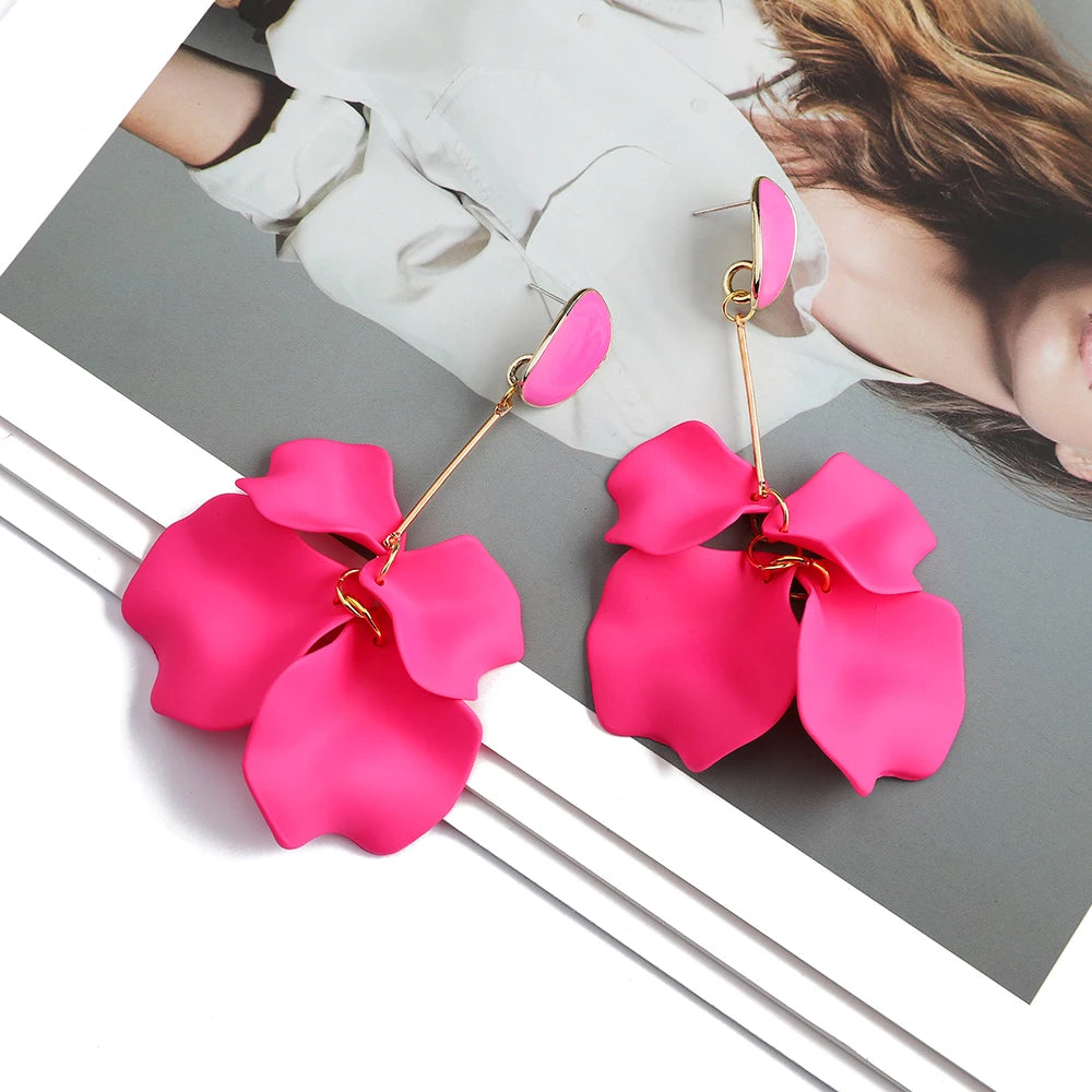 Romantic Sweet Acrylic Petal Long Dangle Drop Earrings For Women